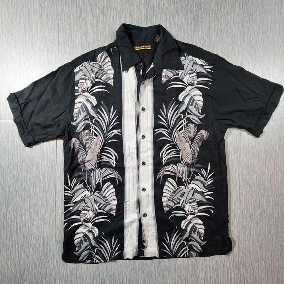 Cubavera Men's Shirt Palm Tree Print M Button Up Short Sleeve Black - Picture 1 of 6